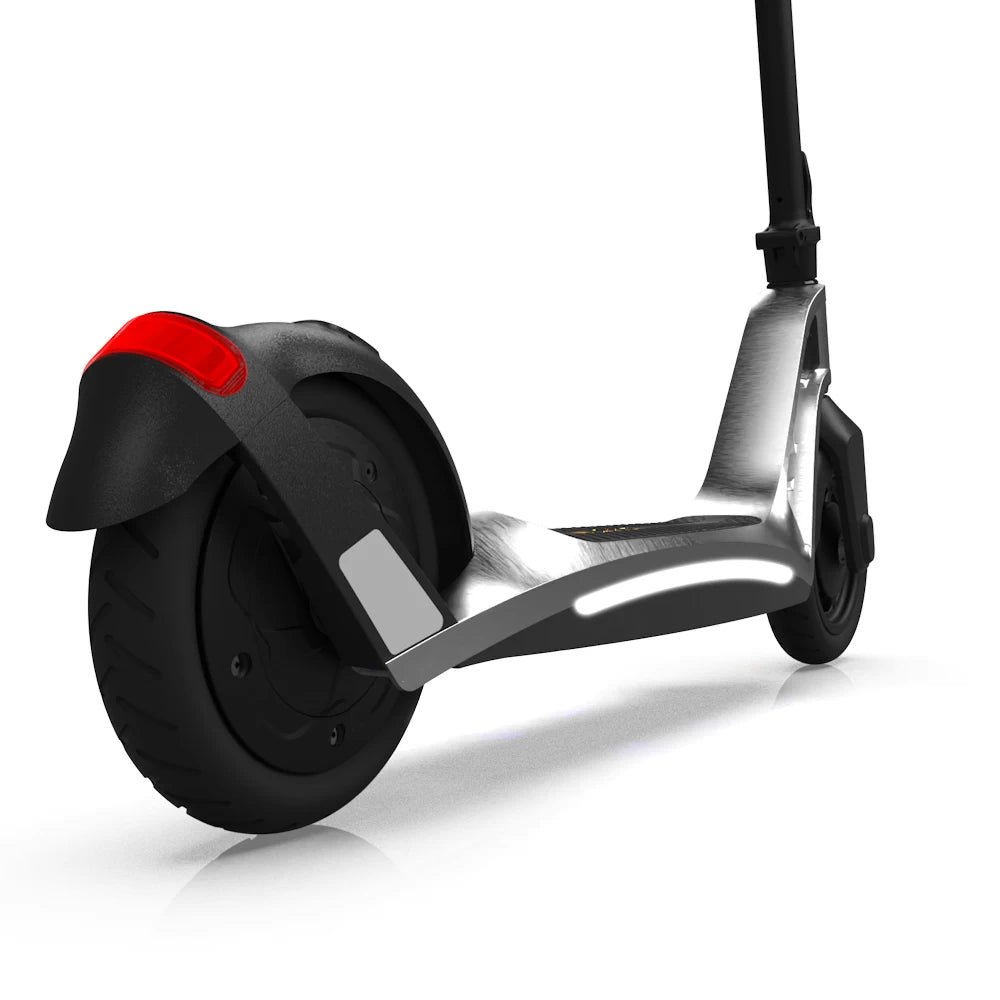 Rear view of the ION scooter, emphasizing the wrap-around LED brake light for enhanced visibility.