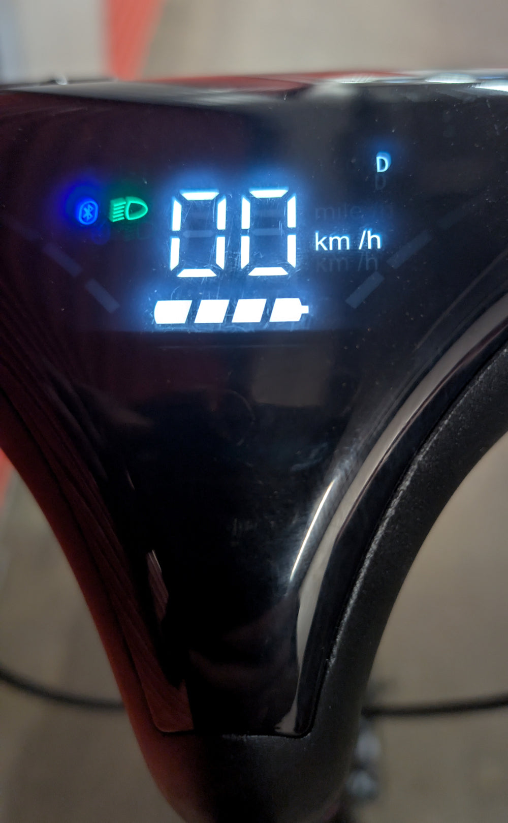 Close-up of the LED display of the Ex-Demo Voltrium ION Max Dual motor electric scooter