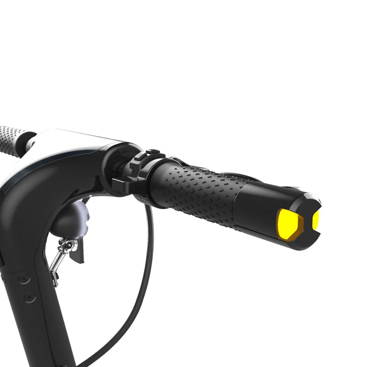 Close-up of handlebar end turn signals on the Voltrium ION Max Dual Motor Scooter.