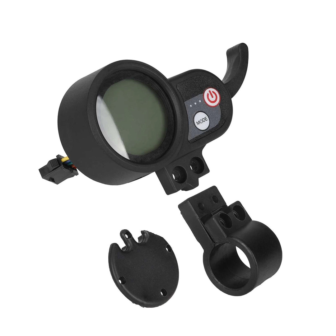 Angled view of the J&P 36-60V trigger throttle with original flat-head connector plug, mounting bracket and rear cover.