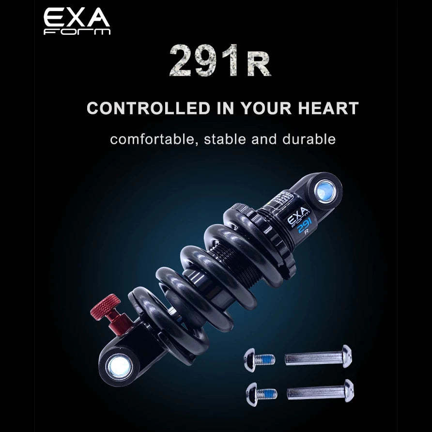 Promotional graphic highlighting the comfort, stability, and durability of the KS EXA Form 291R shocks.