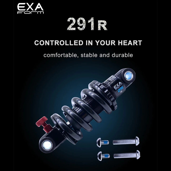 Promotional graphic highlighting the comfort, stability, and durability of the KS EXA Form 291R shocks.