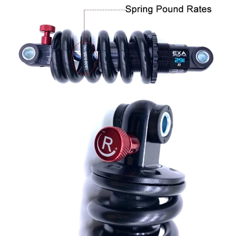 Image displaying spring pound ratings for the KS EXA Form 291R coil shock with recommended rider weight ranges.