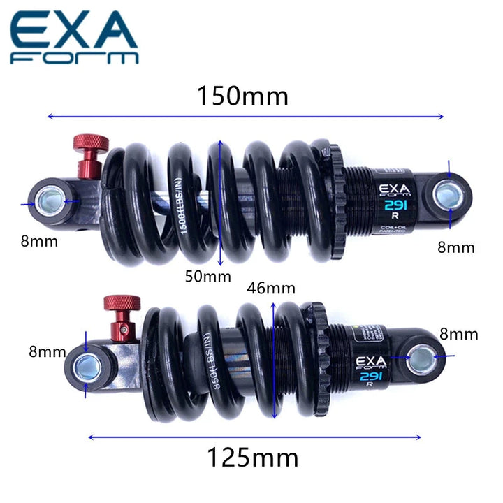 KS EXA Form 291R Shock – 125mm vs 150mm Versions – Comparison image showcasing both the 125mm and 150mm models with dimensional differences.