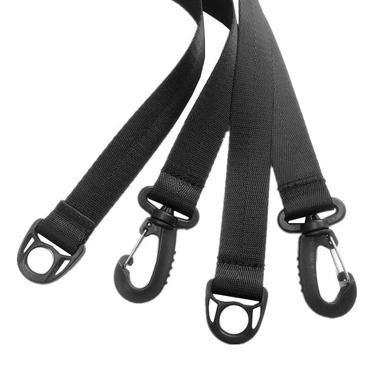 Close-up of heavy-duty swivel clips on scooter carrying strap.