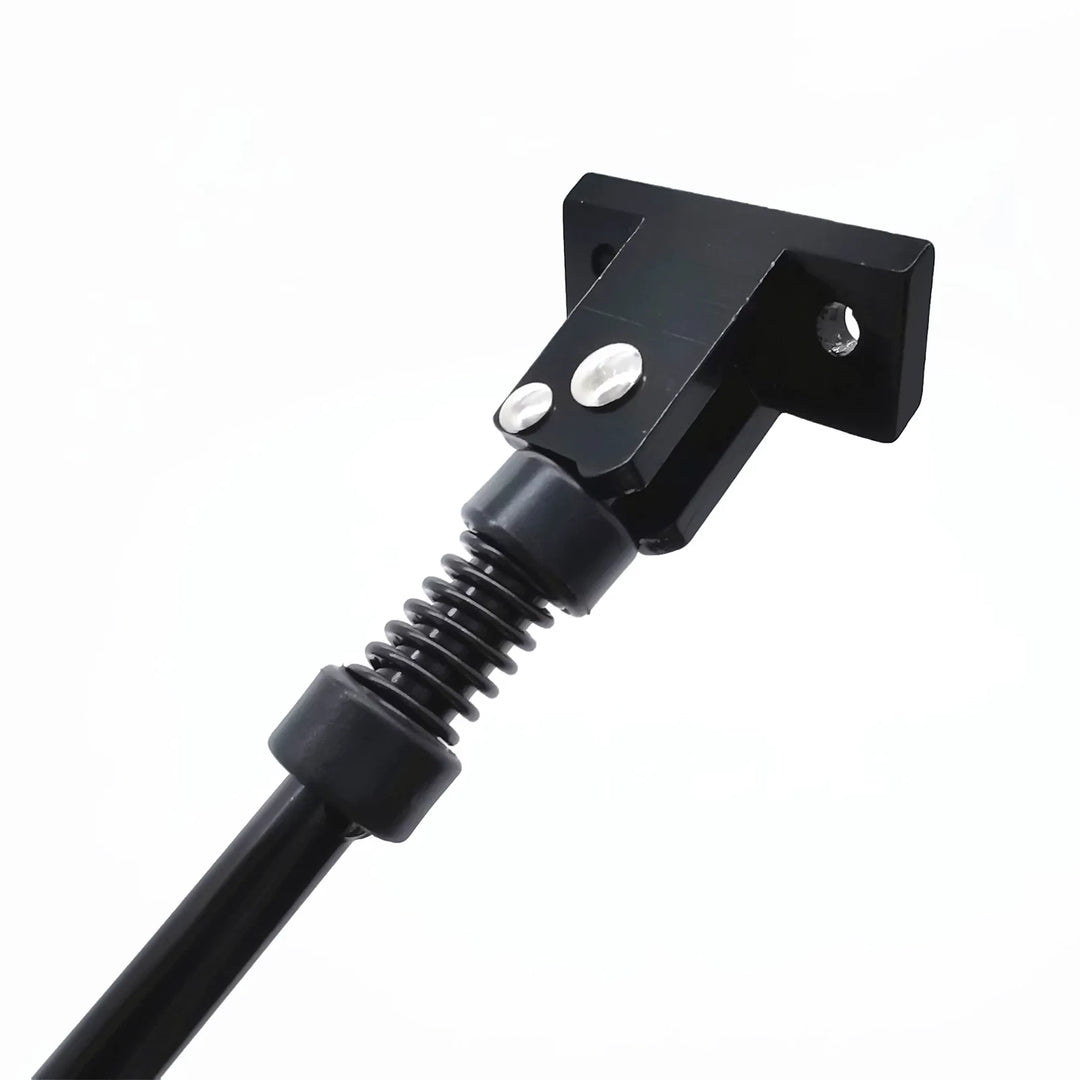 Close-up view of genuine Kaabo Mantis 8 and Mantis 10 kickstand mounting plate, spring assembly and bolt holes for OEM fitment.