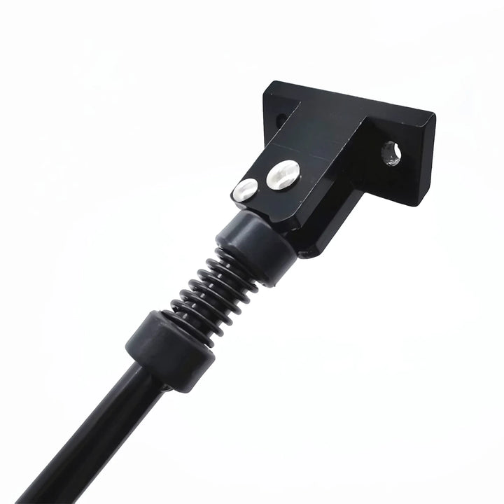 Close-up view of genuine Kaabo Mantis 8 and Mantis 10 kickstand mounting plate, spring assembly and bolt holes for OEM fitment.