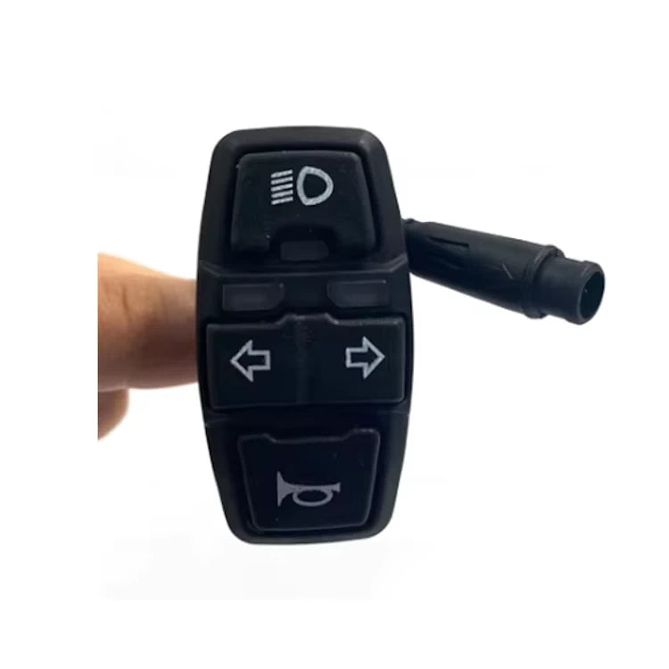 Front view of Kaabo Mantis multi-function switch with headlight, indicator, and horn buttons.