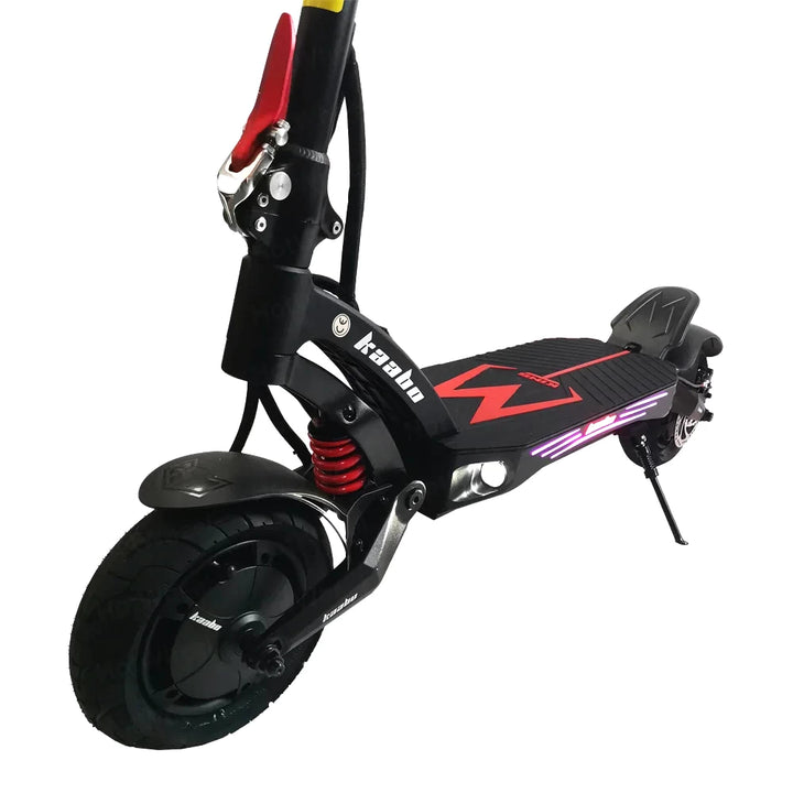 Genuine Kaabo Mantis King GT kickstand installed on electric scooter showing OEM fitment and parking support position.