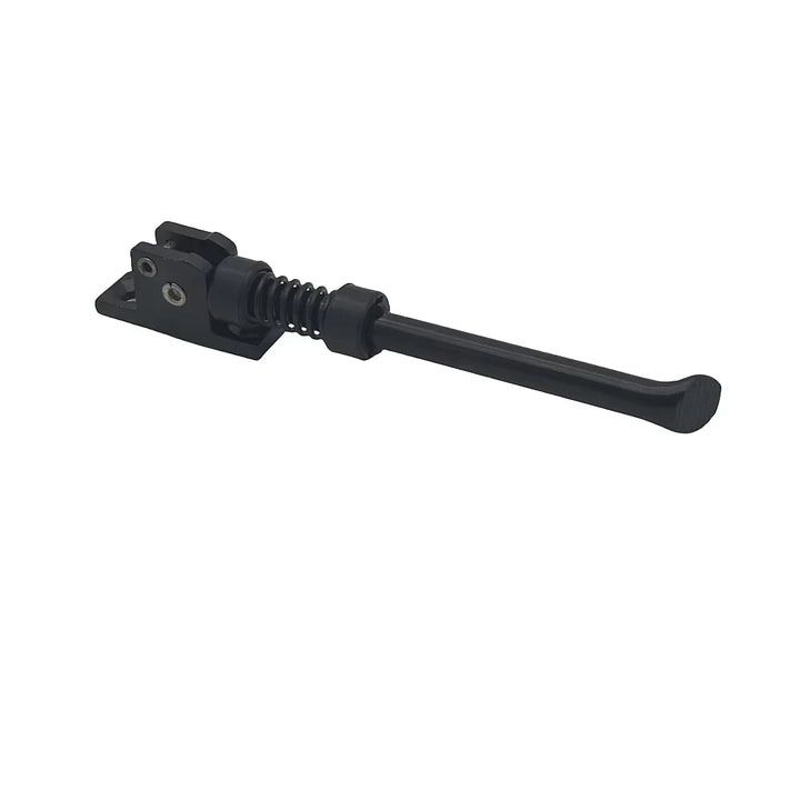 Underside view of Kaabo Mantis King GT kickstand showing mounting hardware points and folding support arm.
