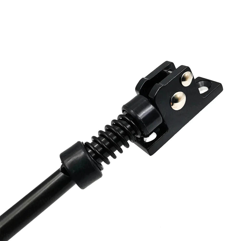 Close-up of Kaabo Mantis King GT kickstand spring-loaded hinge mechanism and OEM mounting bracket.