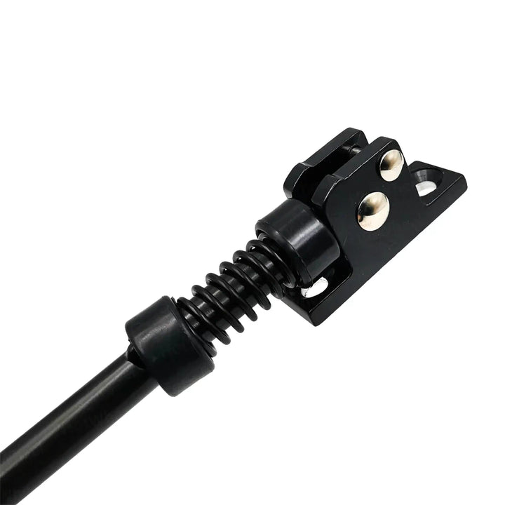Close-up of Kaabo Mantis King GT kickstand spring-loaded hinge mechanism and OEM mounting bracket.