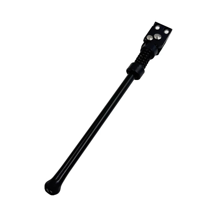 Dualtron kickstand angled view highlighting black alloy construction.