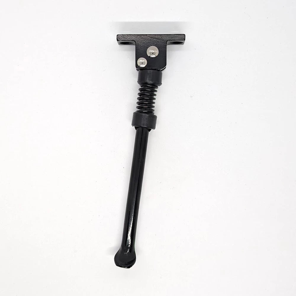 Black Dualtron Mini scooter kickstand front view showing spring and mounting plate