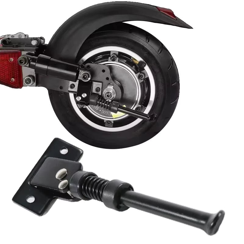 Rear wheel close-up of fitted Kugoo M4 Pro kickstand mount.