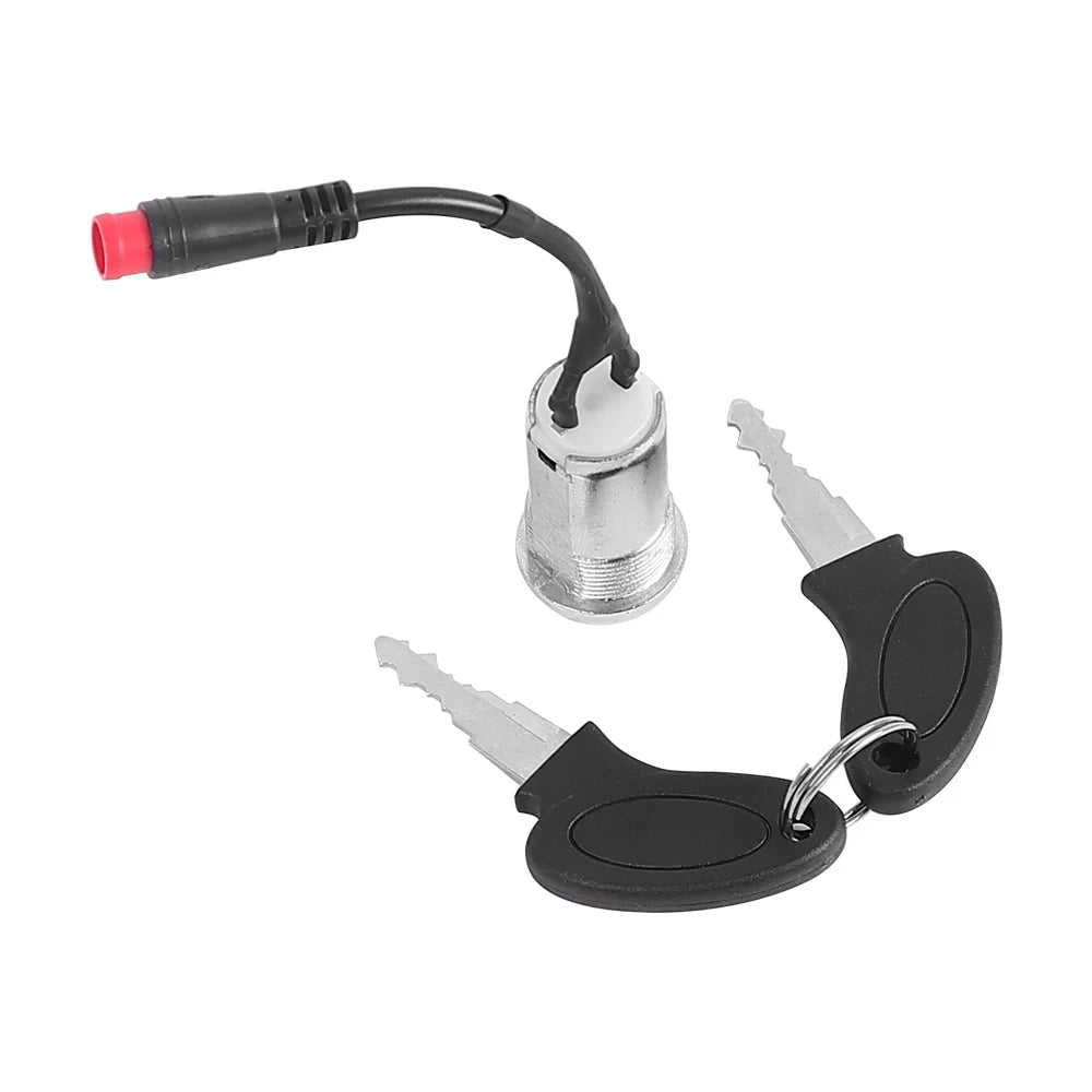 Rear view of Kukirin G3 Pro key ignition barrel switch lock with 2-pin connector plug