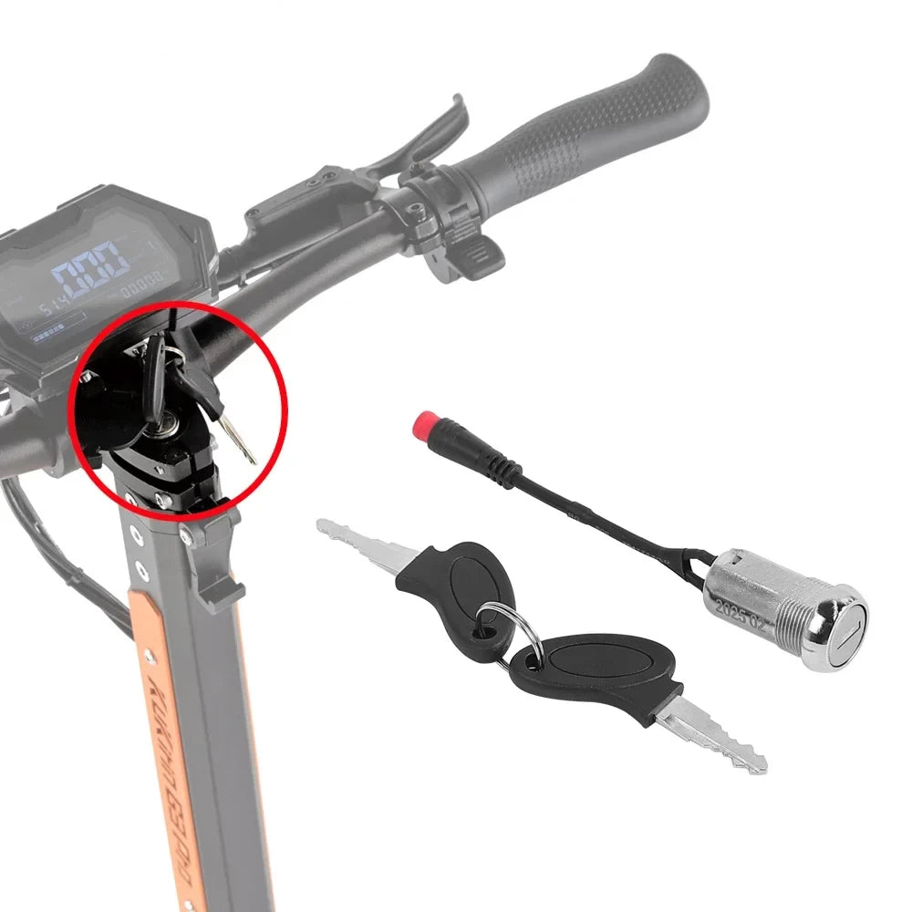 installed key ignition switch on Kukirin G3 Pro scooter stem