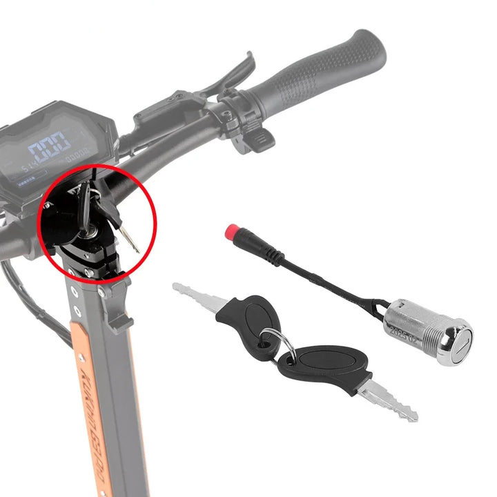 installed key ignition switch on Kukirin G3 Pro scooter stem