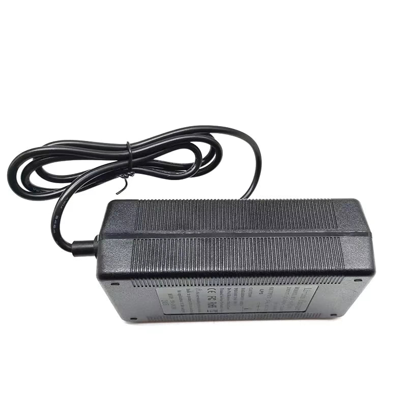 Side view of 54.6 V 3 A charger for Kugoo M5 with attached cable.