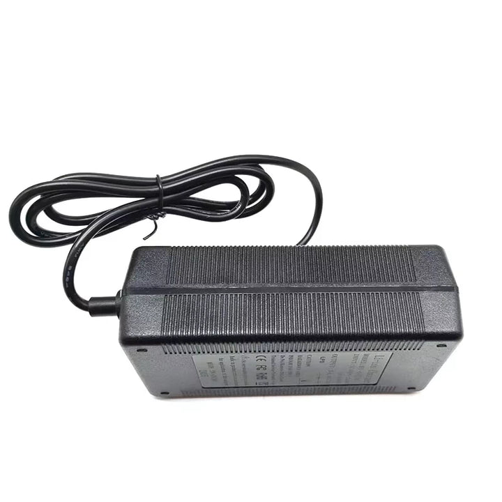 Side view of 54.6 V 3 A charger for Kugoo M5 with attached cable.