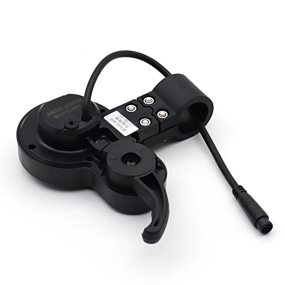 Rear view of LH-100 electric scooter throttle showing 6-pin male Julet plug