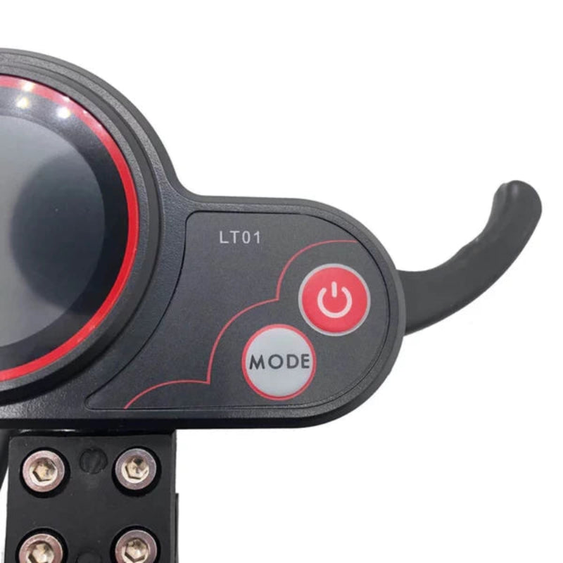 Close-up view of the LT01 LCD Display and Throttle with power and mode buttons for easy control and customization.