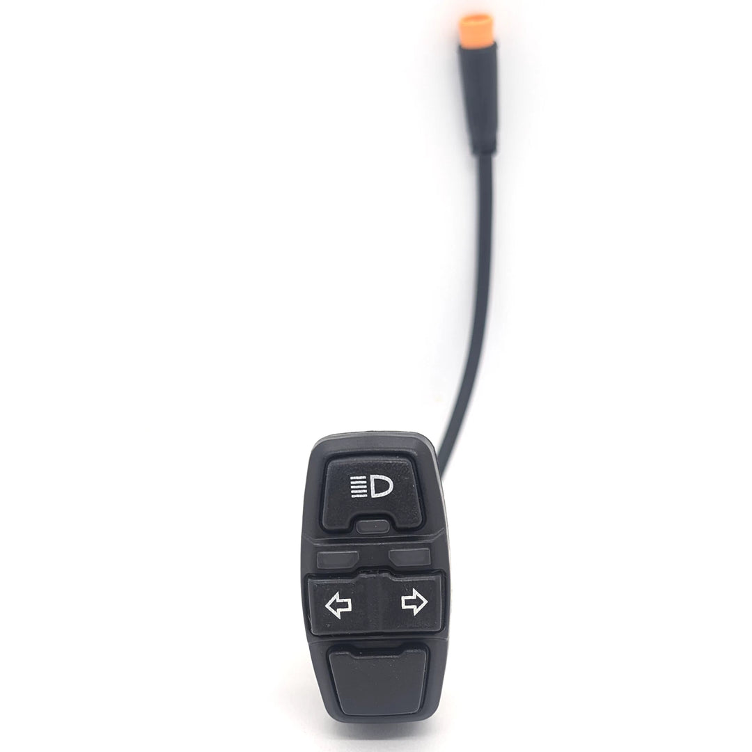 Front view of genuine OEM Bexly Blackhawk light and indicator switch assembly with 5-pin male orange waterproof Julet connector plug