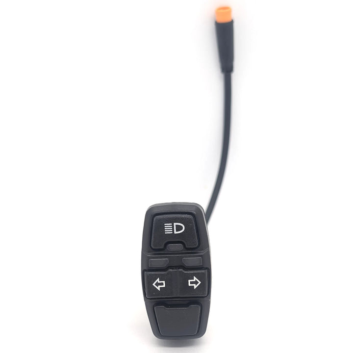 Front view of genuine OEM Bexly Blackhawk light and indicator switch assembly with 5-pin male orange waterproof Julet connector plug