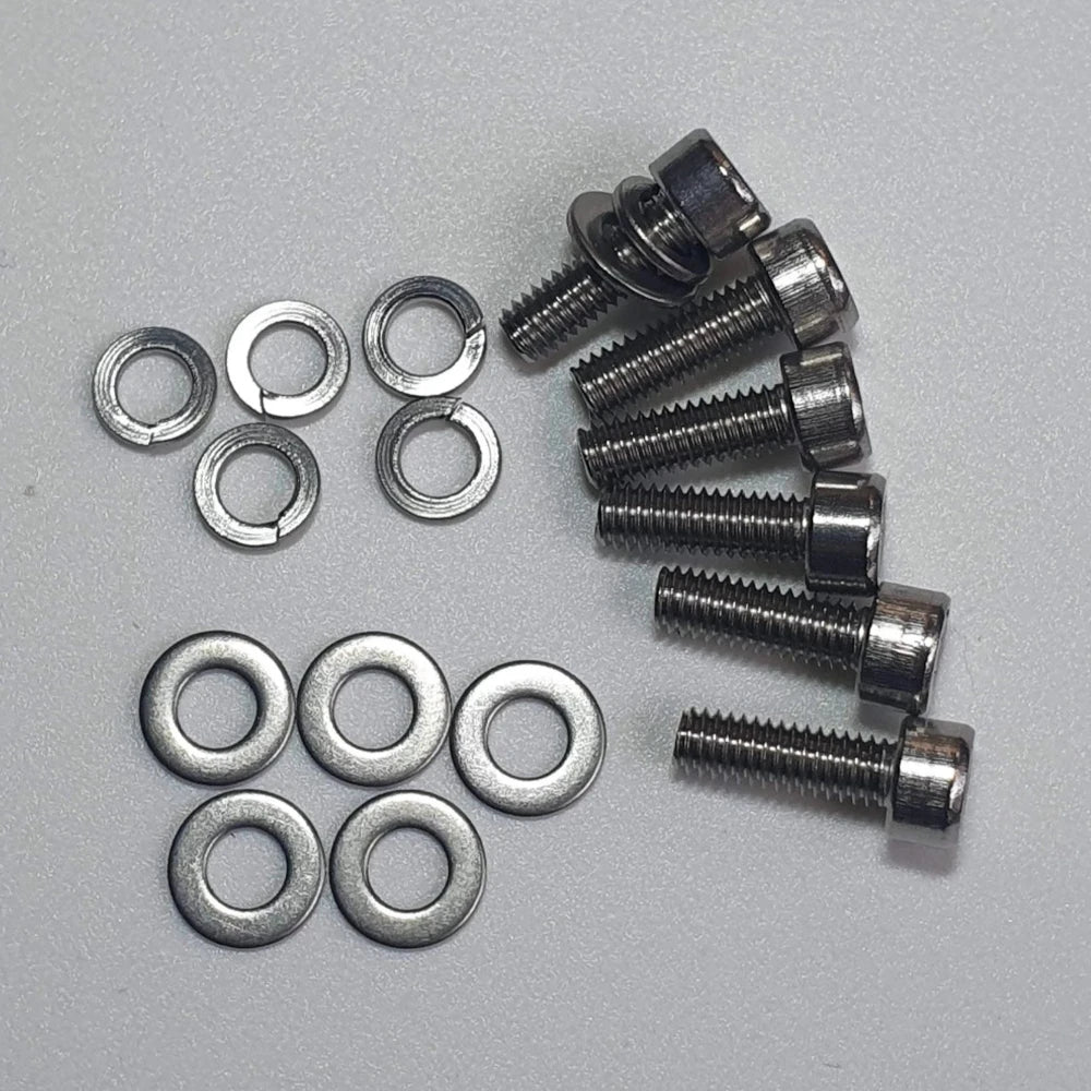 Screw set for fitting S-Knob Locking Pin - Six x M4x12mm screws, flat washers, and spring washers.