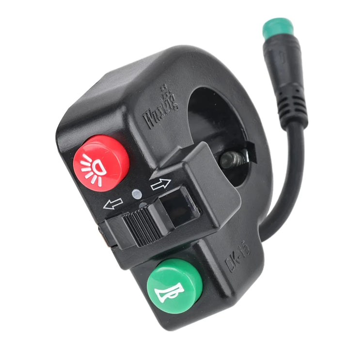 Front view highlighting button functions and waterproof connector cable.