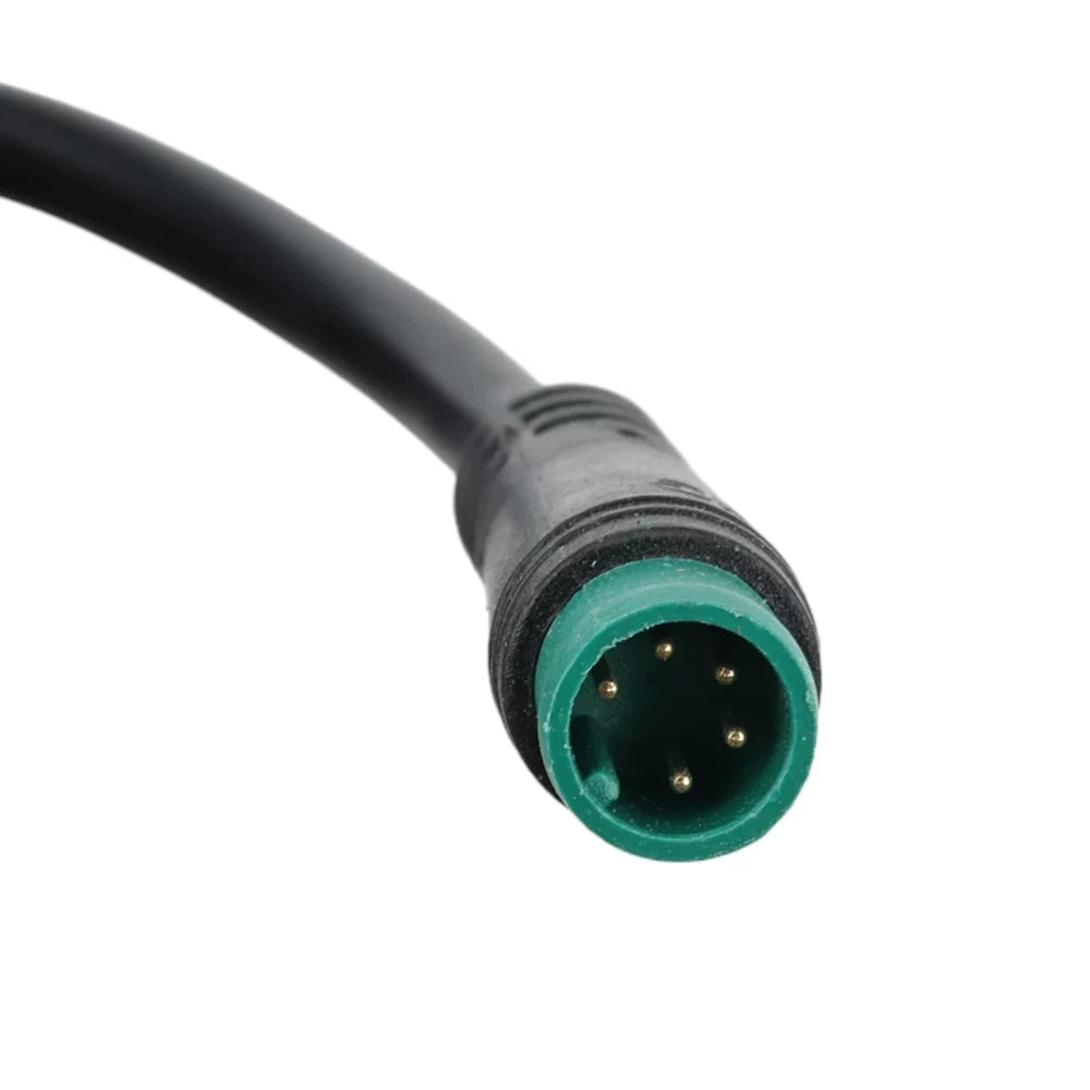 Detail shot showing Julet 6-pin male green connector plug.