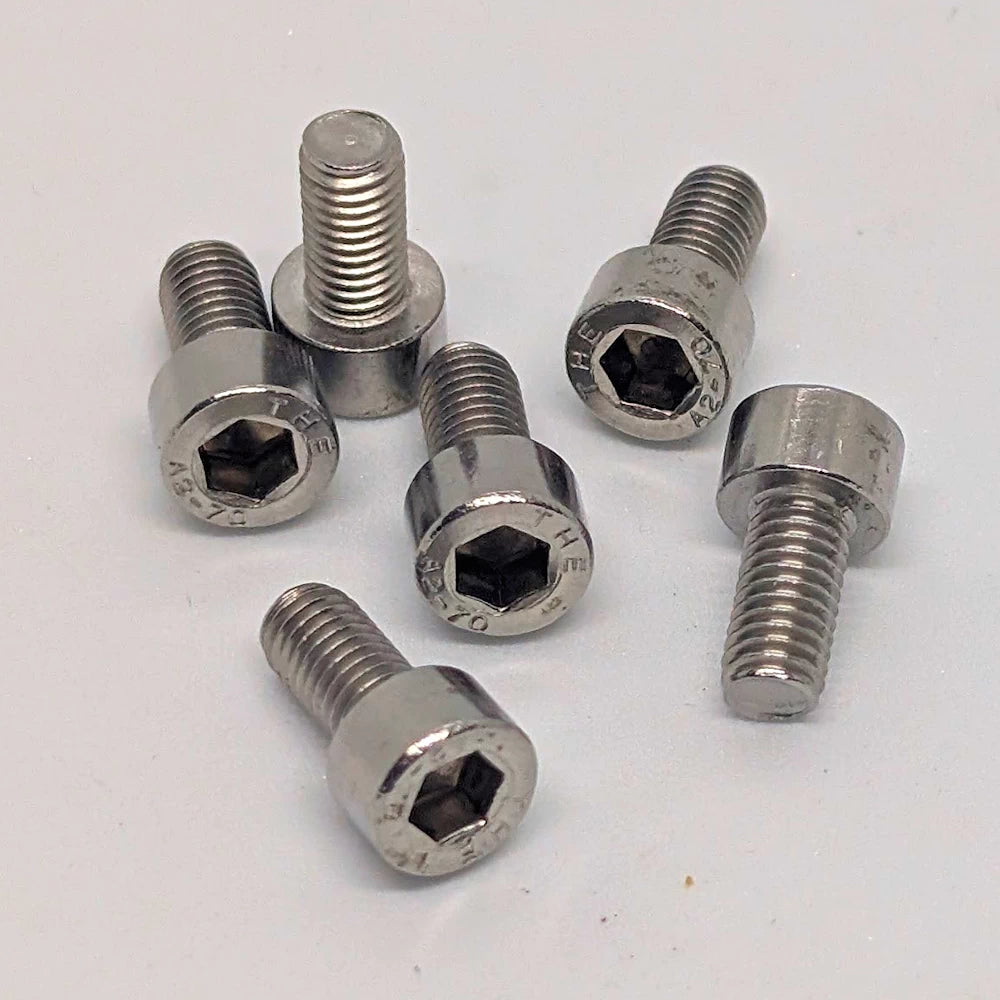 A set of 6 stainless steel M5 x 10mm CAP head screws