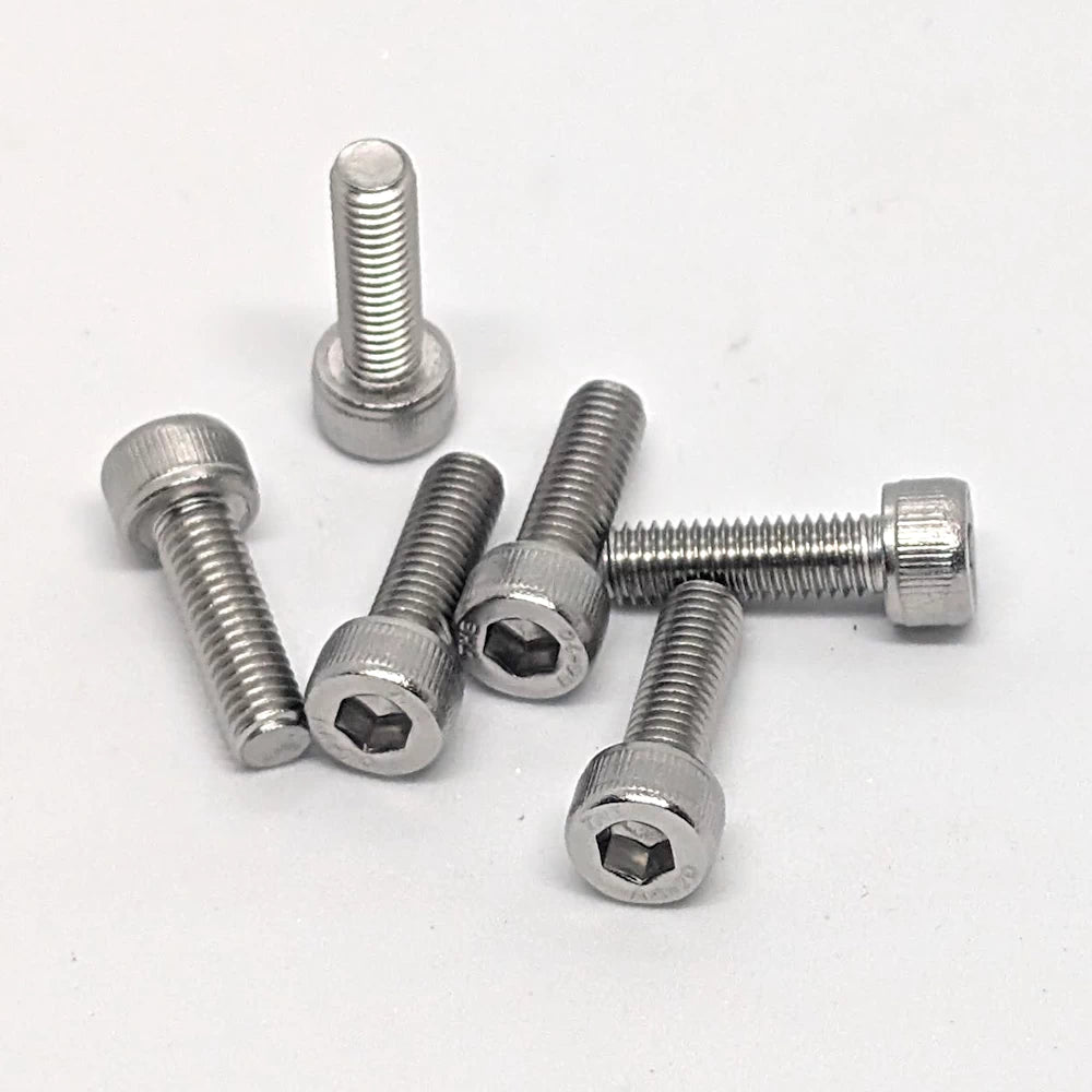 A set of 6 stainless steel M5 x 16mm Cap head Screws