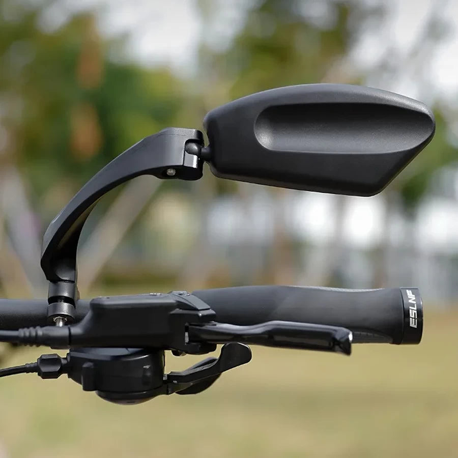 Wide rear visibility through high-definition e-bike mirror.