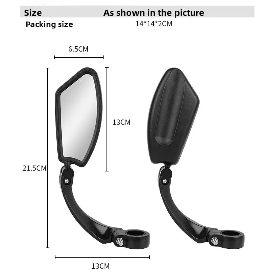 Technical diagram showing mirror dimensions and bracket length.