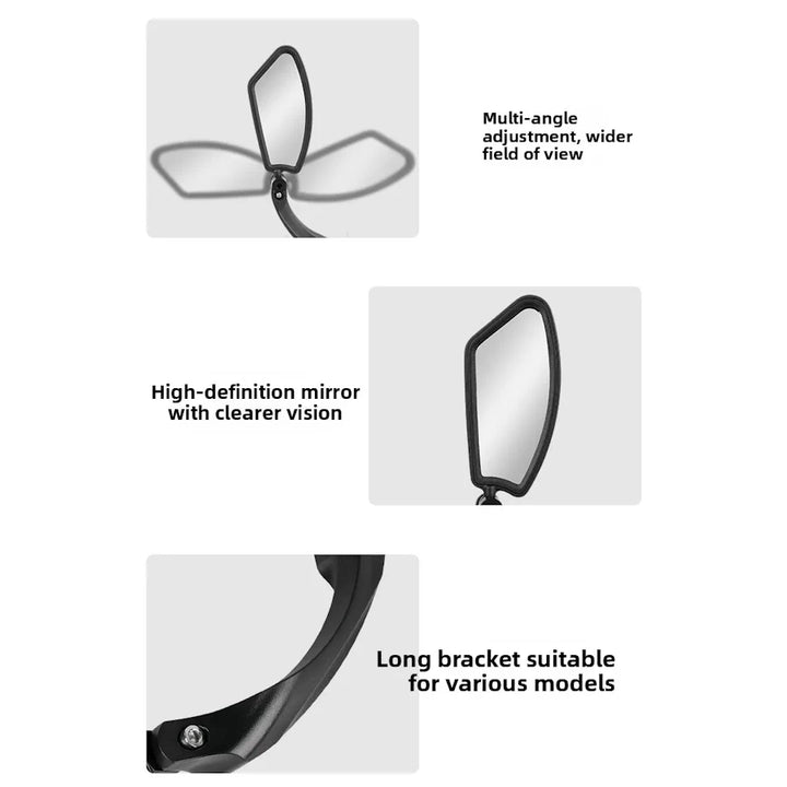 Product feature highlights: clarity, angle adjustment, and fitment versatility.