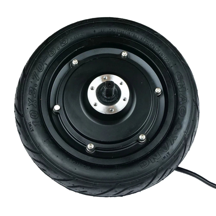 EMOVE Cruiser 600W replacement motor with rear wheel, reverse view.