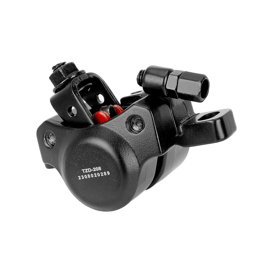 Front quarter view of NIU KQi front disc brake caliper black