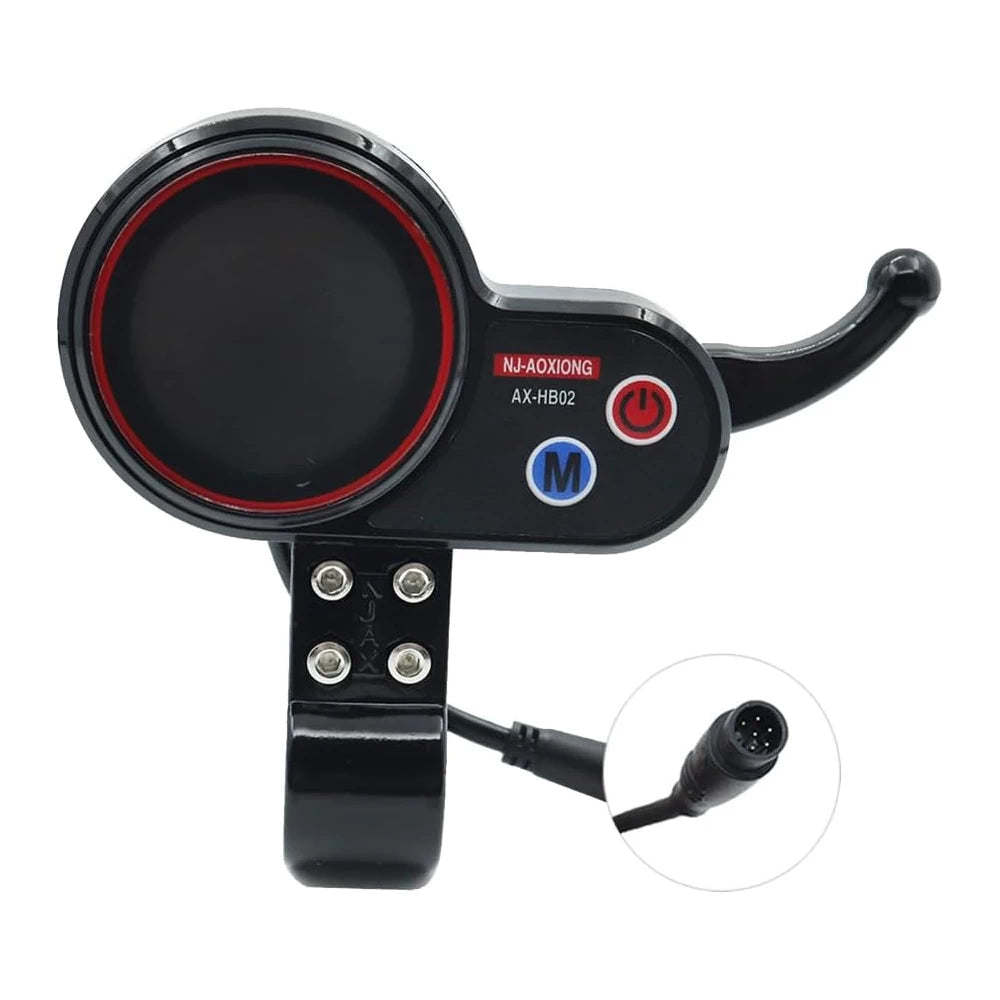 Front view of the NJ-AOXIONG AX-HB02 36V–48V Display Trigger Throttle with the round, 6-Pin (male) julet connector plug highlighted