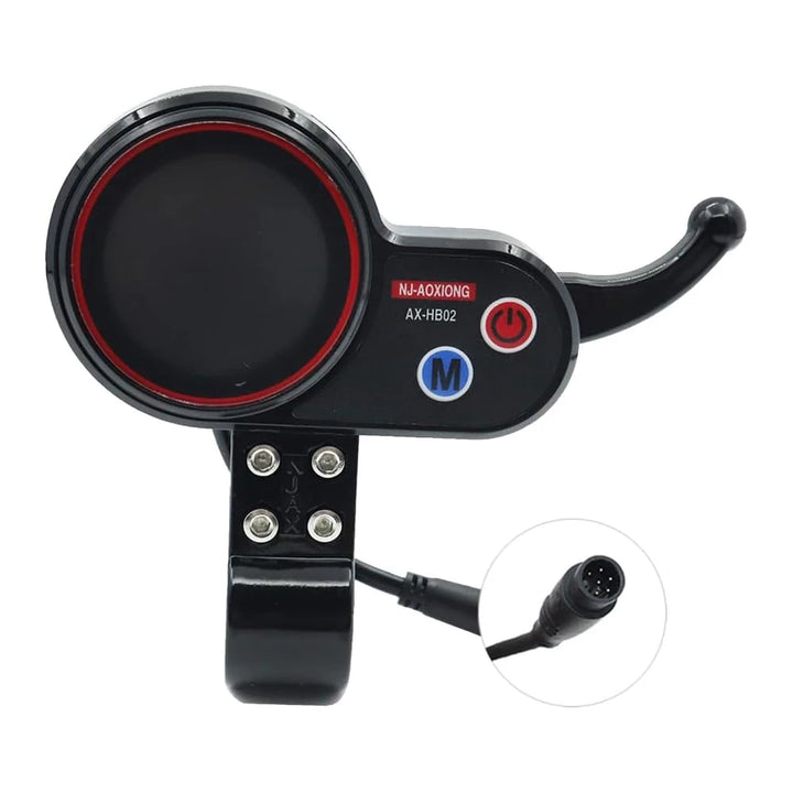 Front view of the NJ-AOXIONG AX-HB02 36V–48V Display Trigger Throttle with the round, 6-Pin (male) julet connector plug highlighted