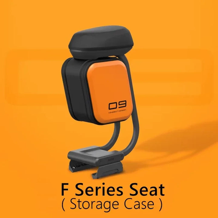 Ninebot F-Series seat with orange and black 10 L storage case for F2 and F40 scooters.