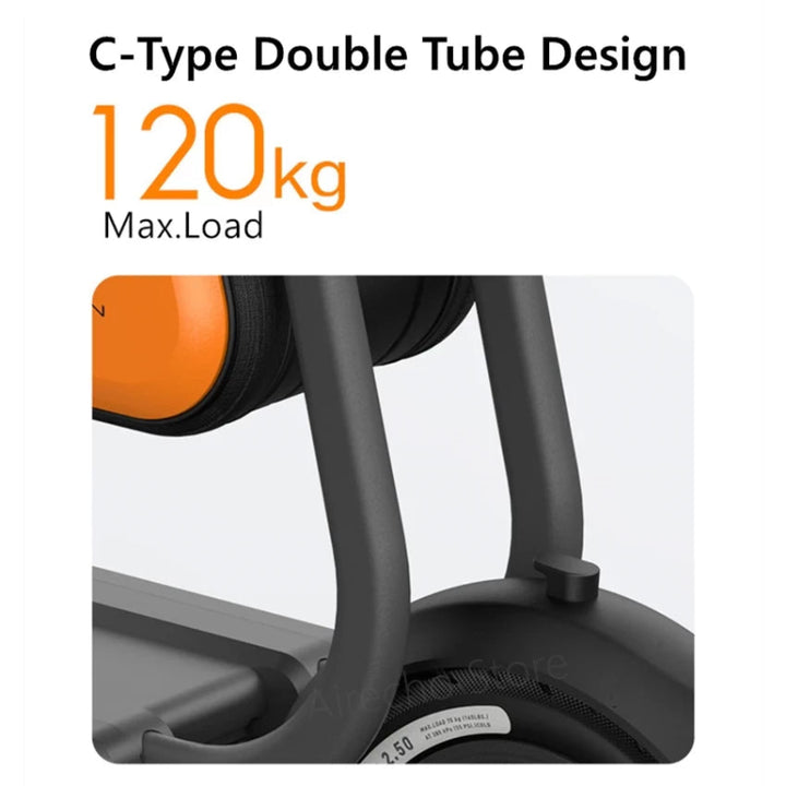 close-up of reinforced seat support tubes on Ninebot storage seat.