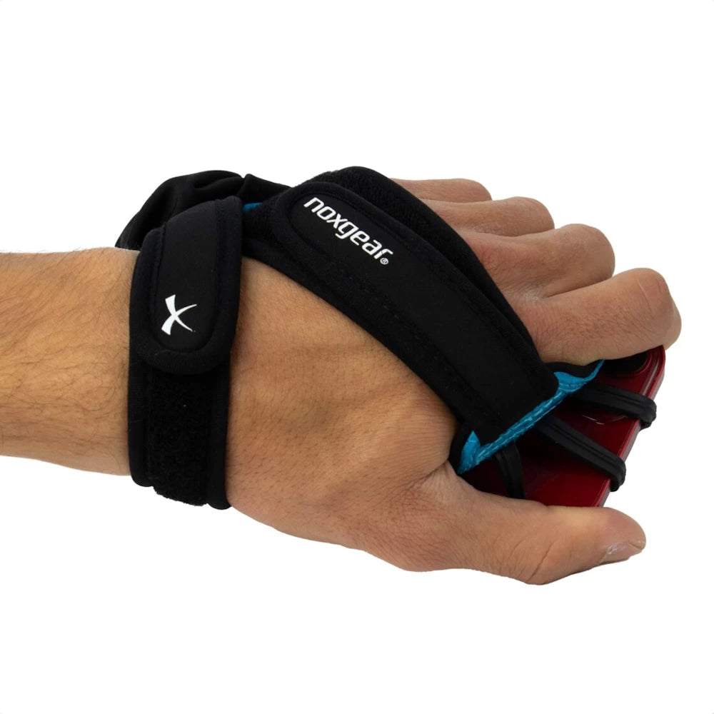 Rear view of NoxGear Phone Holder strap secured on hand
