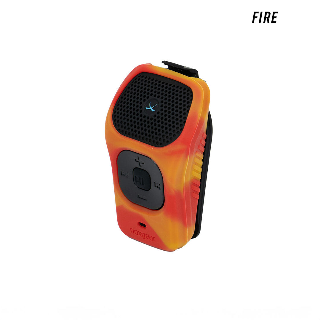 Fire camouflage silicone wrap skin fitted to the Noxgear 39g Bluetooth speaker.
