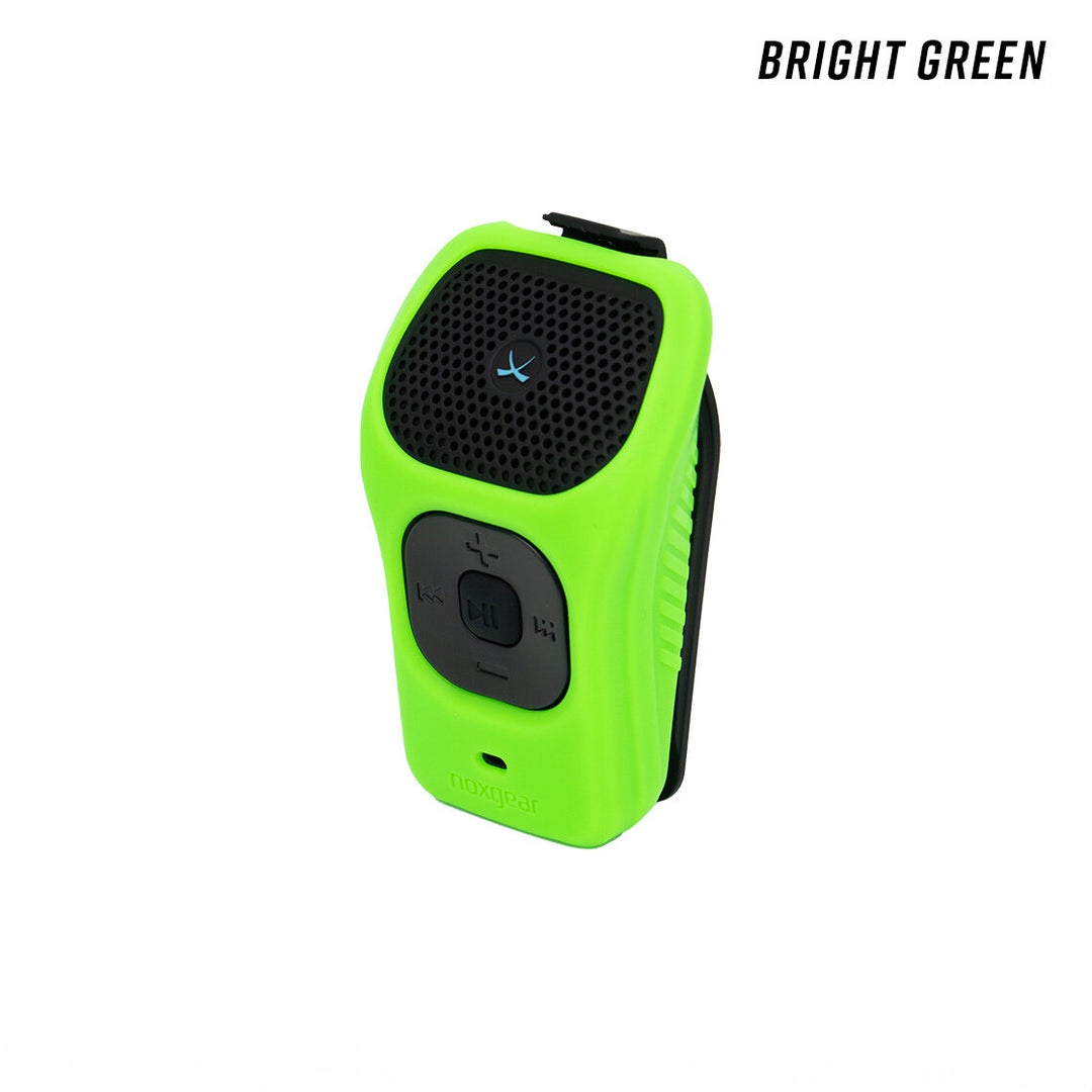 Bright Green silicone wrap skin fitted to the Noxgear 39g Bluetooth speaker.