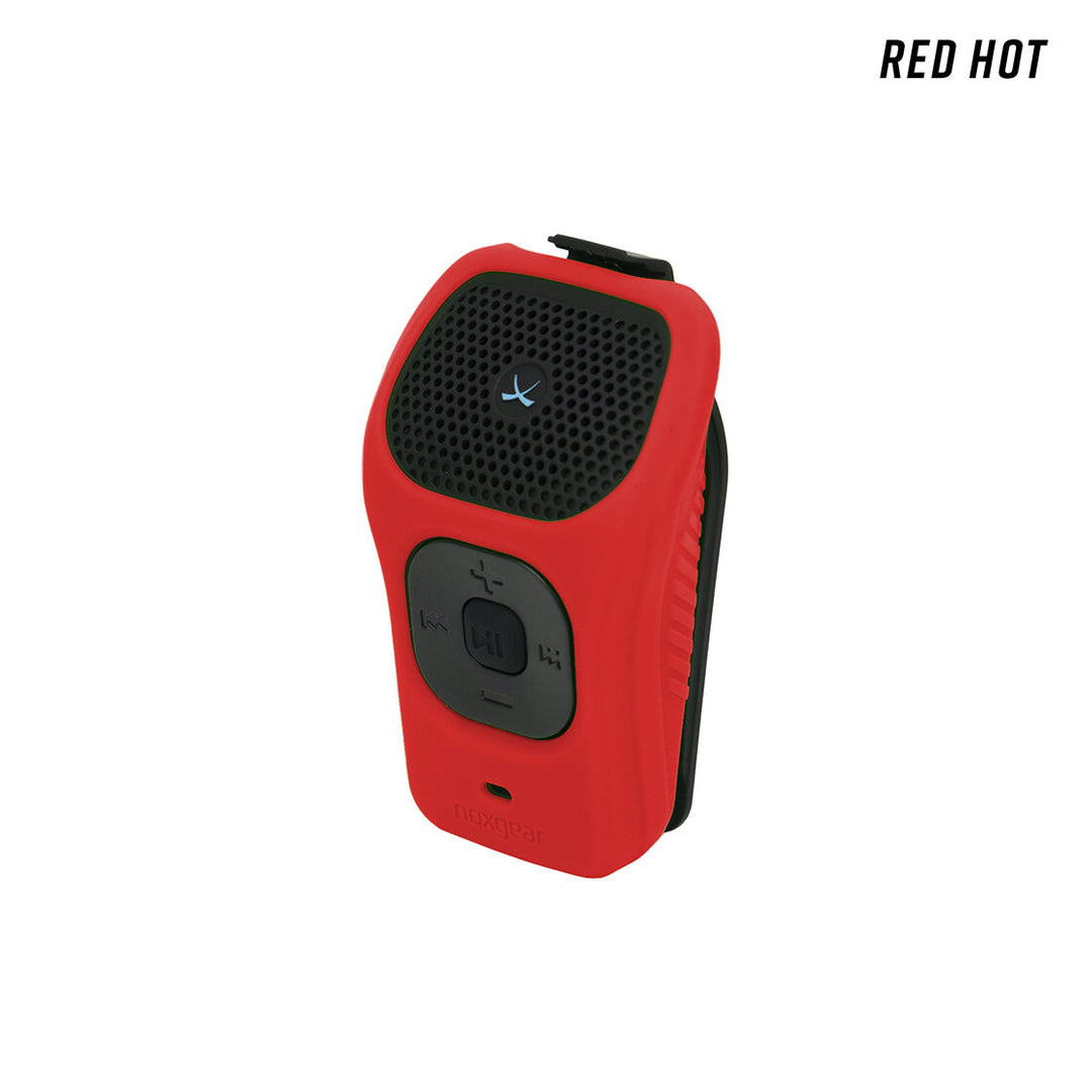 Red Hot silicone wrap skin fitted to the Noxgear 39g Bluetooth speaker.