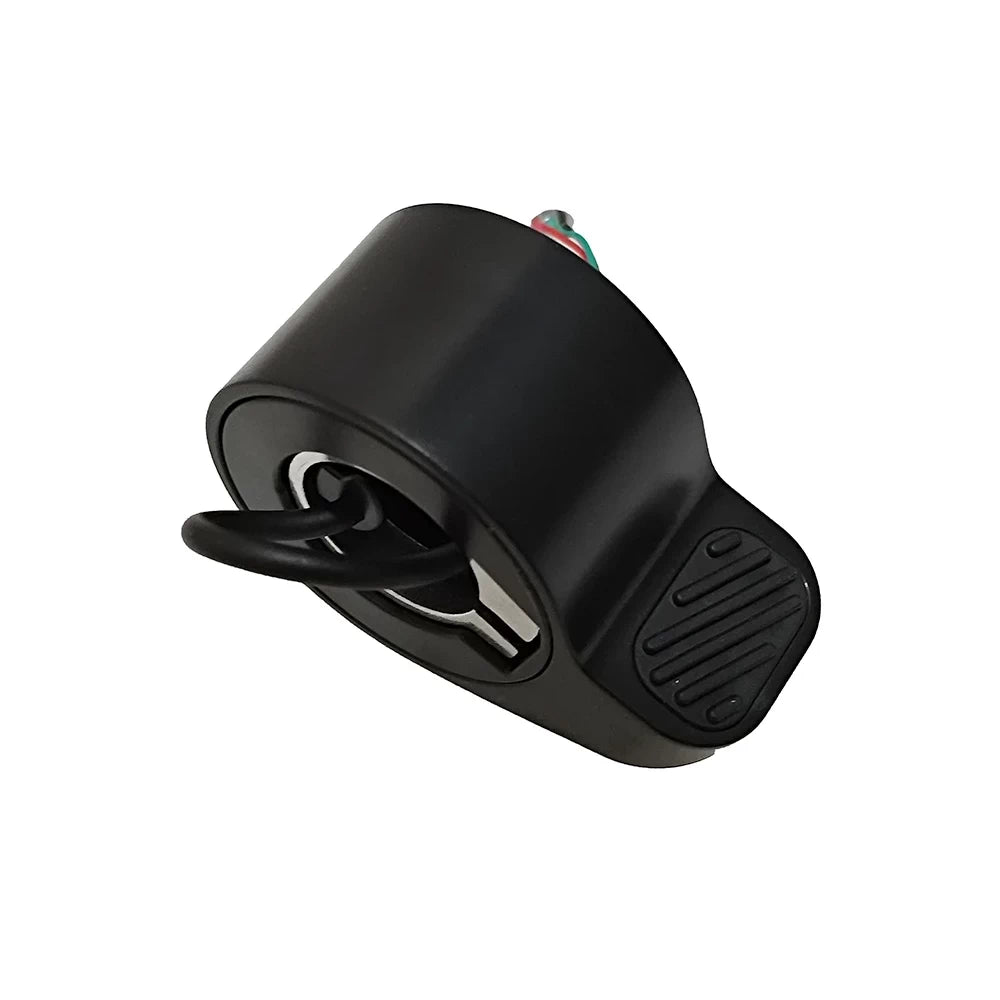 Angled front view of OEM Segway Ninebot E2, E2 Plus and E2 Pro thumb throttle with 3-pin connector plug.