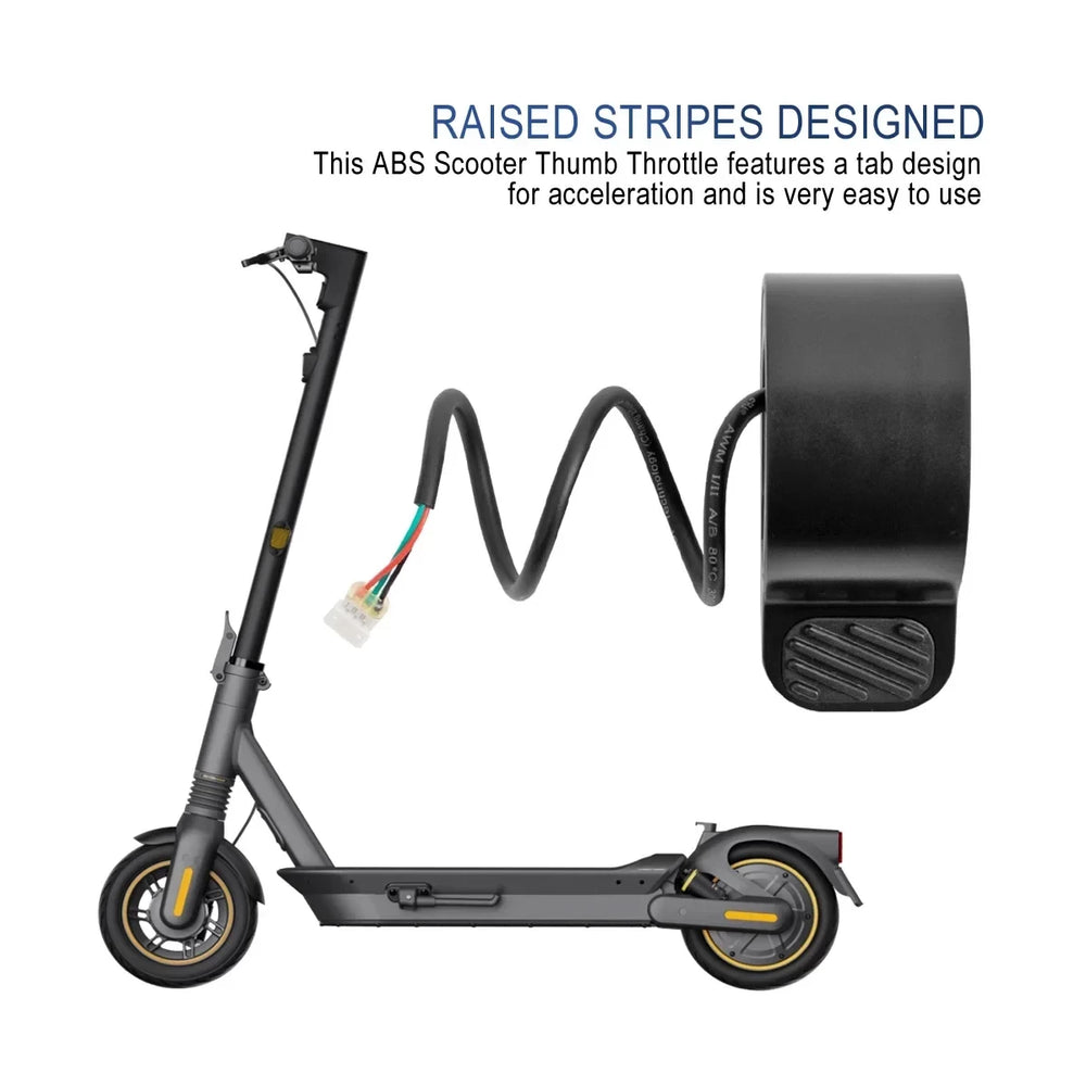 Segway Ninebot E2 thumb throttle installed position illustration highlighting raised anti-slip thumb grip design and easy acceleration control.