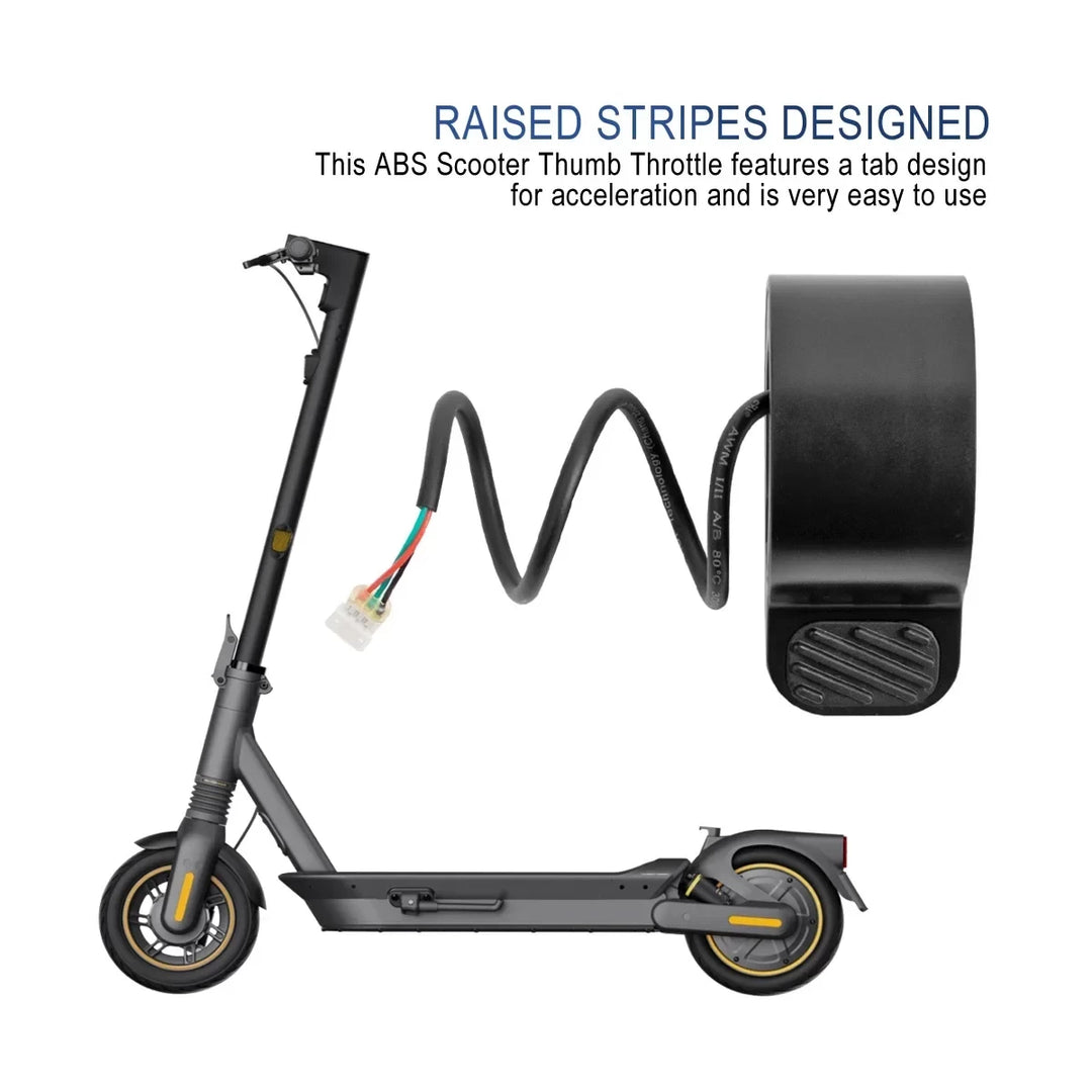 Segway Ninebot E2 thumb throttle installed position illustration highlighting raised anti-slip thumb grip design and easy acceleration control.