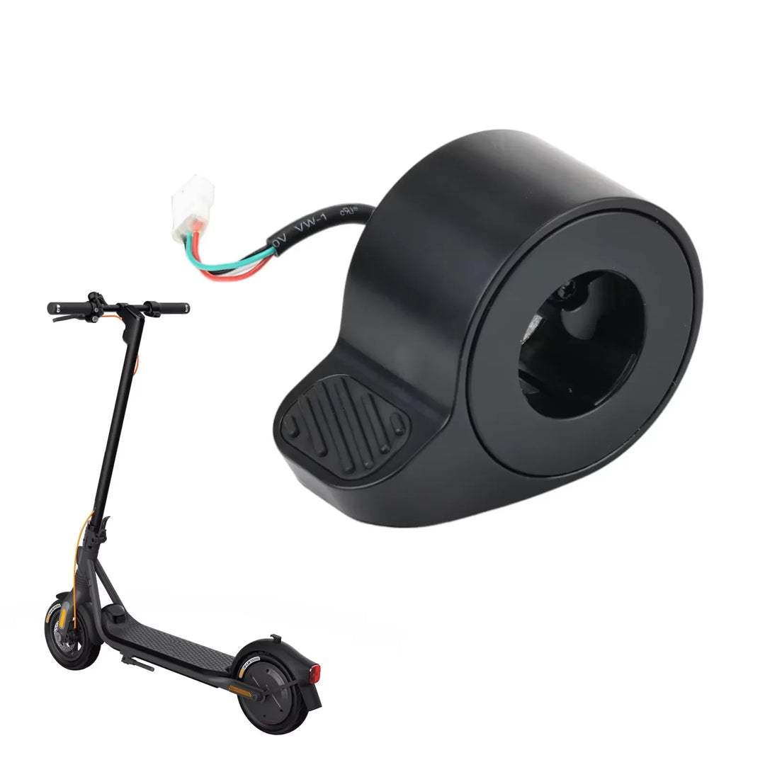 Original OEM Thumb Throttle for Segway Ninebot F2, F2 Plus & F2 Pro, with 3-pin connector and scooter shown in background.